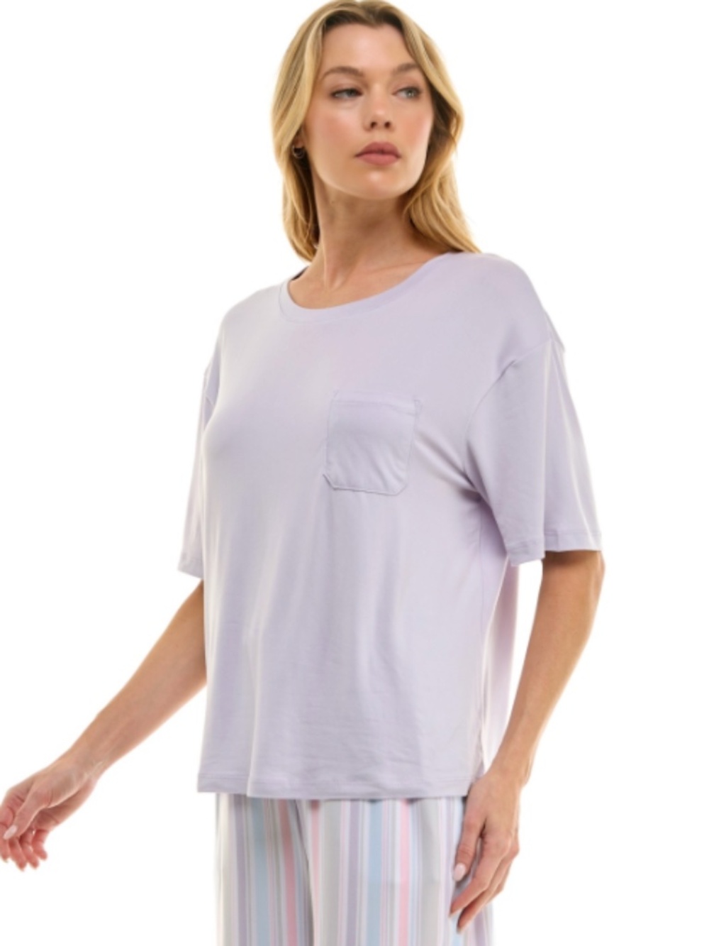 Roudelain Women's Drop-Shoulder Crewneck Sleep Tee Purple Heather Large NWT